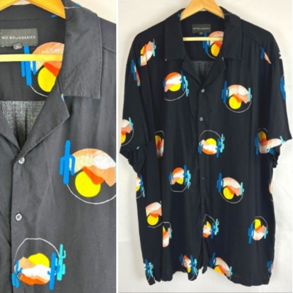 No Boundaries Mens Bowling Shirt Button Down Short Sleeve Retro Desert Print 2XL